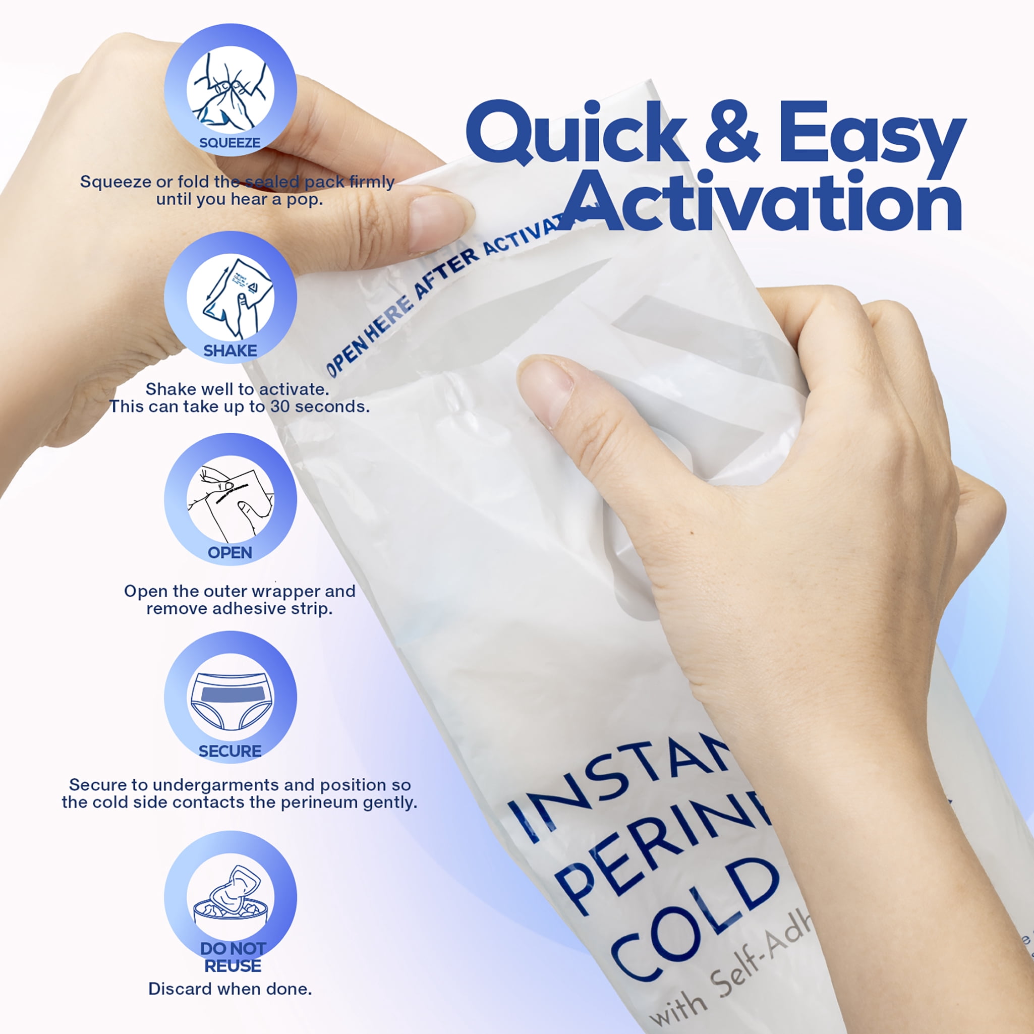 Dynarex Perineal Instant Cold Pack, Postpartum Ice Packs with Self-Adhesive Strip, 4.5” x 12”, 24 Count