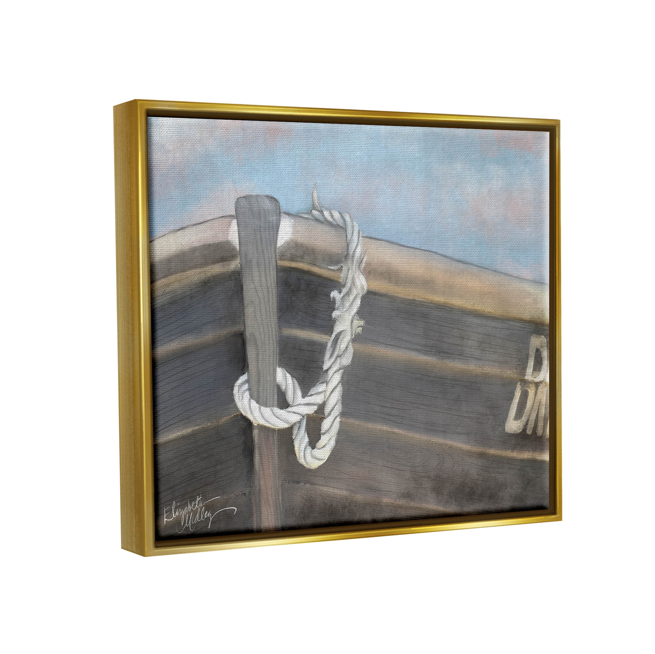 Stupell Industries Peaceful Nautical Boat Painting Metallic Gold Floating Framed Canvas Print Wall Art, Design by Elizabeth Medley