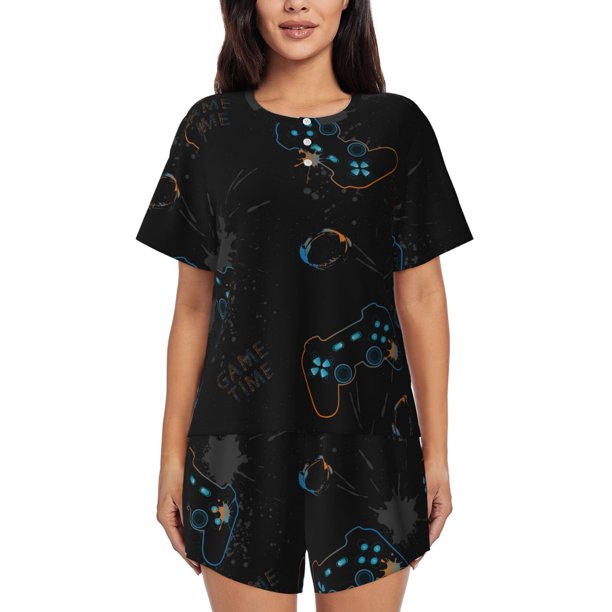 Fotbe Game Time Conjunto de Pijama Estampado para Mujer, 2 Piezas, Ropa de Dormir con Camiseta de Manga Corta y Shorts Suaves-4X-Large
