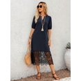 thumbnail image 4 of Womens Black Lace Hem Boho Casual Short Sleeve Midi Dress, 4 of 7
