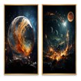 thumbnail image 2 of Designart "Celestial Worlds II" Galaxies Framed Wall Art Set Of 2 - Teal Fantasy Gallery Wall Frame Set For Home Decor, 2 of 7