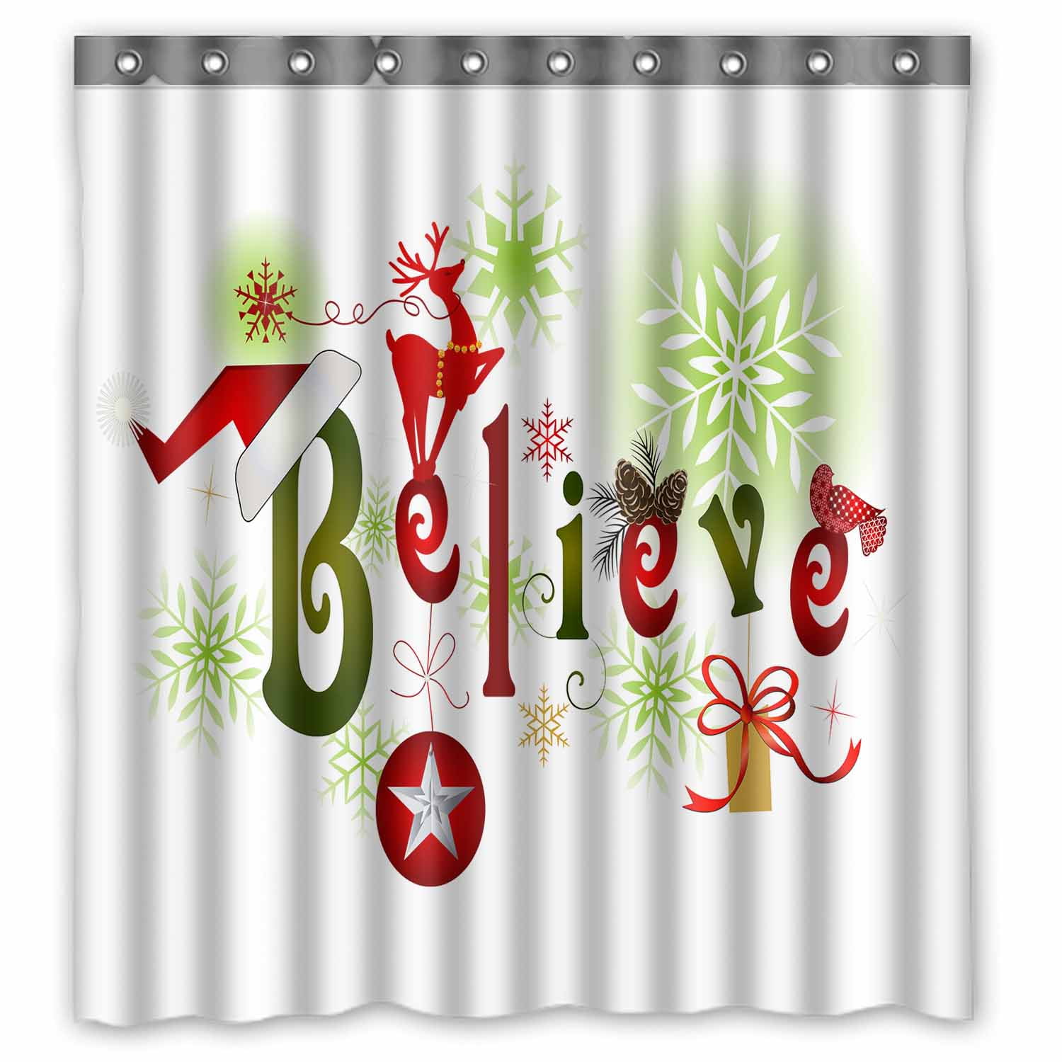 PKQWTM Christmas WaterProof Polyester Fabric Shower Curtain Size 66x72