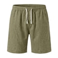 thumbnail image 2 of Hogleaql Men's 5" Linen Shorts Casual Elastic Waist Drawstring Shorts for Lounge Summer Beach Vacation Army Green 3XL, 2 of 9