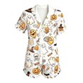 thumbnail image 4 of MEZZALL Women Halloween Pumpkin Print Pajama Lapel Collar Short Sleeve Tie Front Top And Shorts Sleepwear Soft Cozy Loungewear Two Piece Pajamas For Nighttime Relaxation Breathable Pjs, 4 of 5