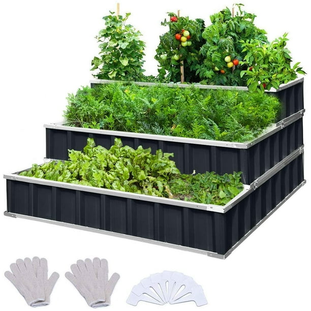 KING BIRD 3 Tiers Raised Garden Bed Dismountable Frame Galvanized Steel
