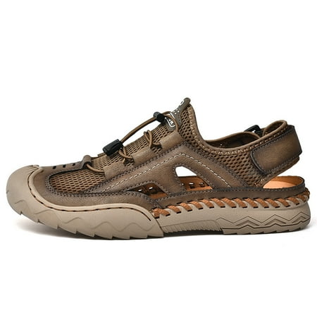 

Toyella 2022 Cowhide Hollow-out Closed Toe Sandals Men s Summer Beach Shoes Outdoor Casual Breathable Sport Climbing Sandals Khaki 43