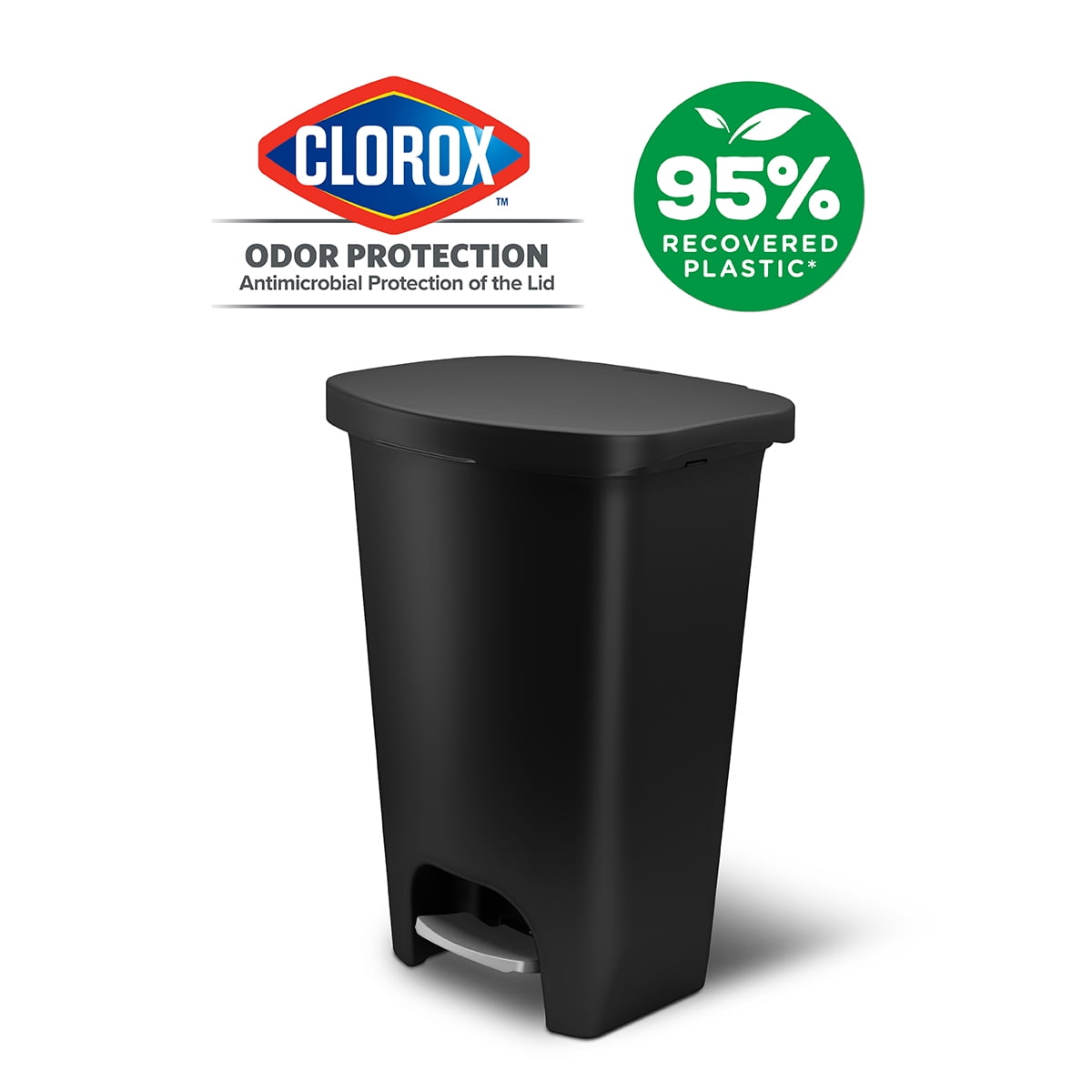 Glad XL Trash Can, Plastic Step-on Kitchen Trash Can, with Clorox Odor  Defense, Black