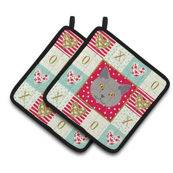 Chartreux Cat Love Pair of Pot Holders