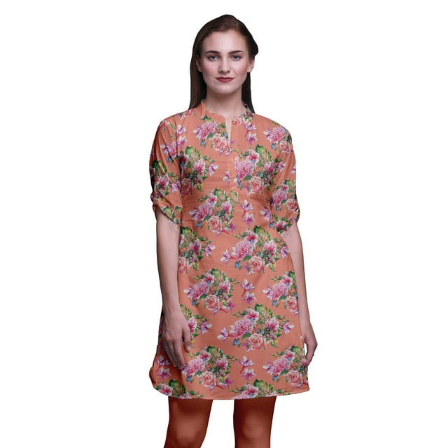 Bimba Robe Kurta Droite pour Femmes à Col Mandarin Imprimée Kurti Courte Hauts