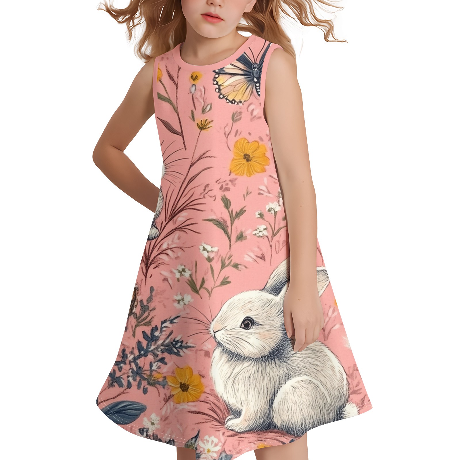 HAJWOH Easter Dresses for Toddler Girls Happy Rabbit Egg Graphic Spring Summer Dress Sleeveless Crewneck Sundress Casual Comfy Princess Dress Watermelon Red 9-10 Years