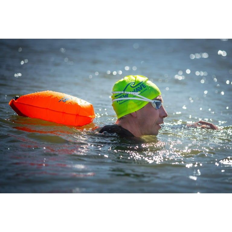 New Wave Swim Buoy - Swim Safety Float and Drybag for Open Water Swimmers,  Triathletes, Kayakers and Snorkelers, Highly Visible Buoy Float for Safe  Swim Training (Orange PVC Medium 15L) 