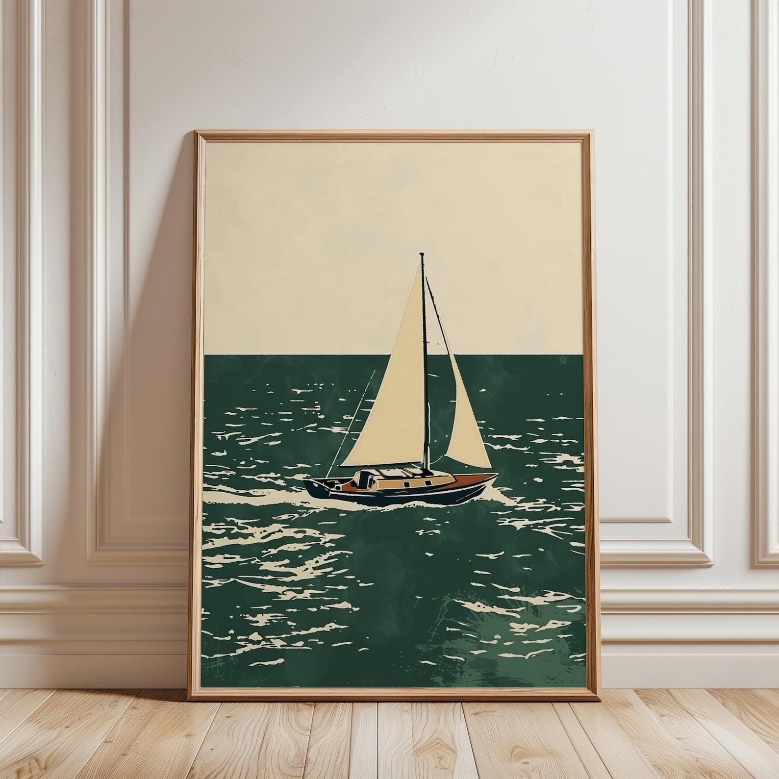Sailboat Wall Art Poster Nautical Ocean Scene Print Coastal Landscape Artwork Beach House Decor Maritime Wall Art Unframed