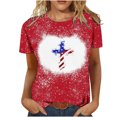 thumbnail image 2 of Fiudx Liquidación de Ahorros de Verano Moda Mujer Causal Día de La Independencia Cuello Redondo Impresión Blusa Manga Corta Camiseta Verano Tops, 2 of 5