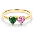 thumbnail image 3 of Gem Stone King 18K Yellow Gold Plated Silver Fashion Right-Hand Ring Heart Shape Green Nano Emerald and Vivid Pink Moissanite (1.00 Cttw, Size 8), 3 of 6