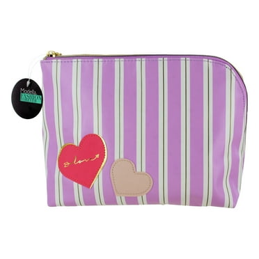 Modella Fashion Forever Zippered Large Clutch, Purple Stipe with Heart