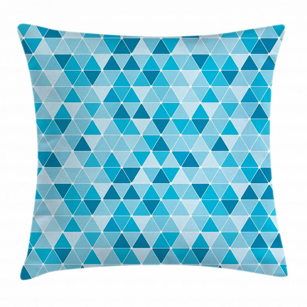 Blue Throw Pillow Cushion Cover, Geometric Pattern with Triangles in