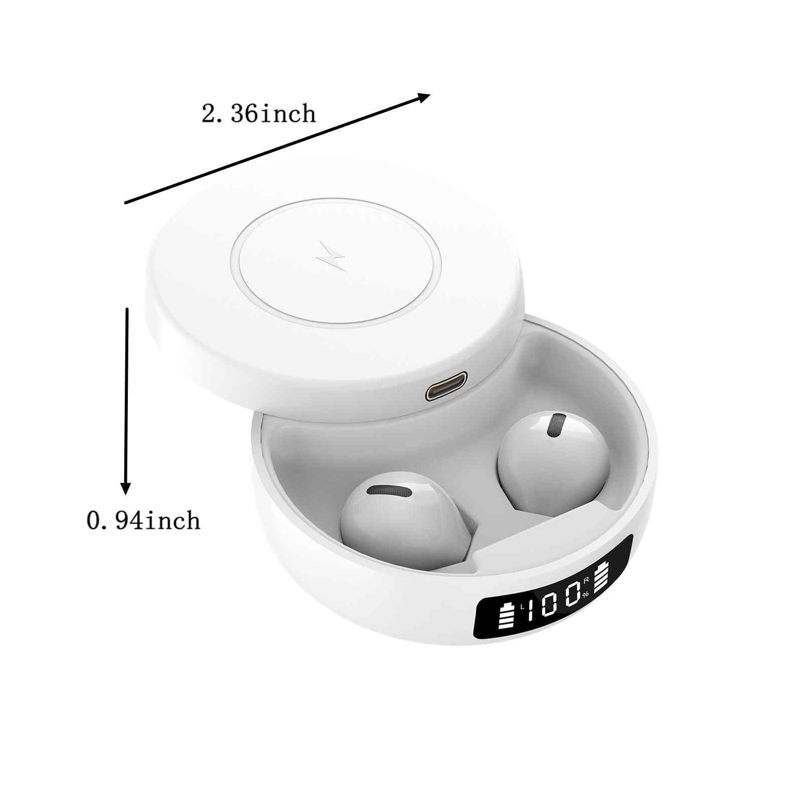 Bluetooth Headphones True Wireless Earbuds 60H Playback LED Power Display Earphones with Wireless Charging Case IPX5 Waterproof in-Ear Earbuds with Mic for TV Smart Phone Laptop Computer Sports,White