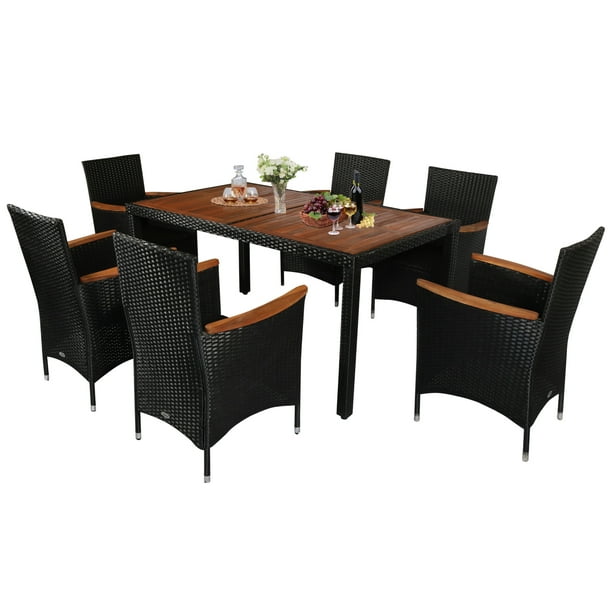 Outsunny 7 Piece Outdoor Dining Set for 6, Acacia Wood Patio Table and