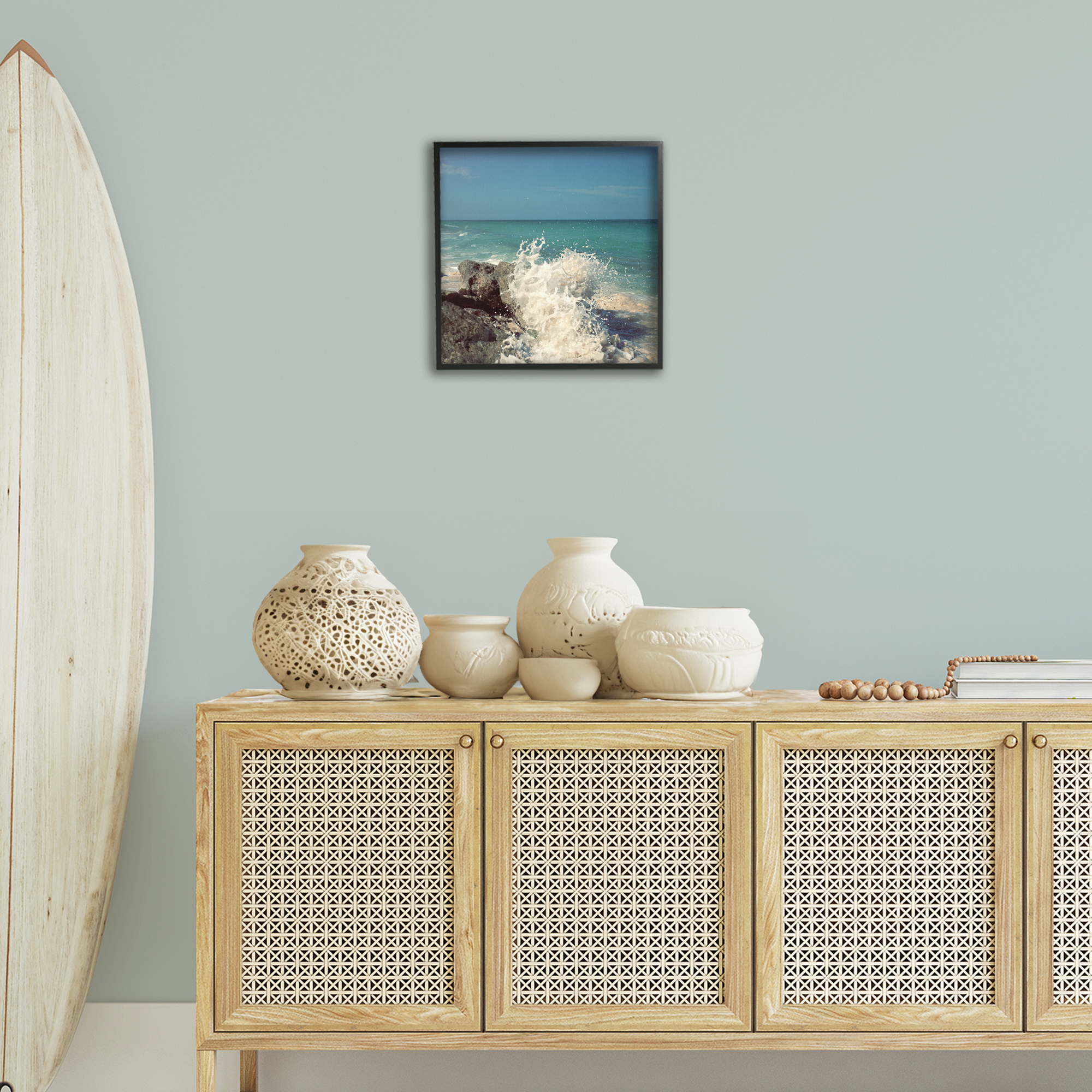 Stupell Industries Splashing Beach Spray Coastal Photography Black Framed Art Print Wall Art, 17 x 17