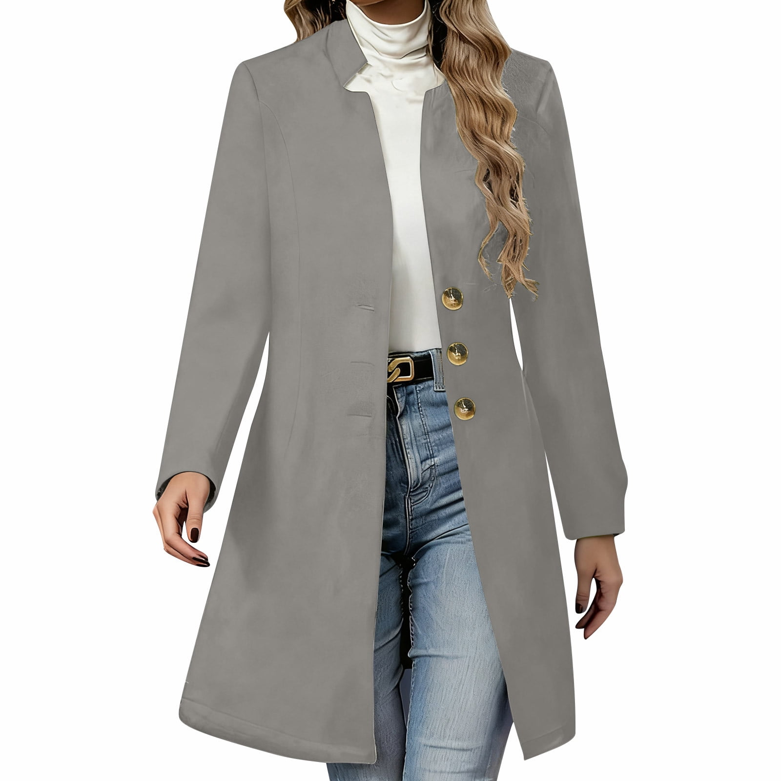 Pisexur Trench Coat Women Manteau Mi-Long à Col Montant pour