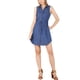 thumbnail image 5 of Vestido de camisa de mezclilla sin mangas con cuello y botones para mujer, con cinturón en la cintura, color azul M, 5 of 7