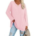 thumbnail image 2 of larppty Women's Plus Size Tops Long Sleeve Crew Neck Oversized T Shirts Loose Casual Tunics Loose Fit Tee (Pink, L), 2 of 4