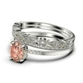 thumbnail image 4 of Beautiful Unique Art Deco 2.50 Carat Oval Cut Morganite And Diamond Moissanite Engagement Ring, Classic Wedding Ring, Two Matching Band in 10k Solid White Gold, Gift For Her, Promise Ring, Trio Set, 4 of 4