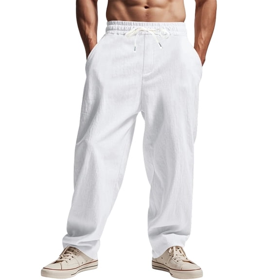 ZHOGXU Mens Long Pants Trendy Wide Leg Breathable Elastic Waist Lightweight Relaxed Fit With Pocket Comfortable Everyday Wear