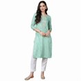 thumbnail image 2 of DWEEP SARA Kurta Droit pour Femmes en Mélange de Coton Vert Mer à Imprimé Bandhani – Tunique Indienne Traditionnelle / Manches 3/4 / Tenue Festive et Décontractée, TP/34, 2 of 9