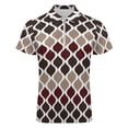 thumbnail image 4 of Moroccan Texture Wave Geometry Dark Red Brown Men Zipper T-shirt Summer Casual Short Sleeve T-shirt Top, 4 of 7