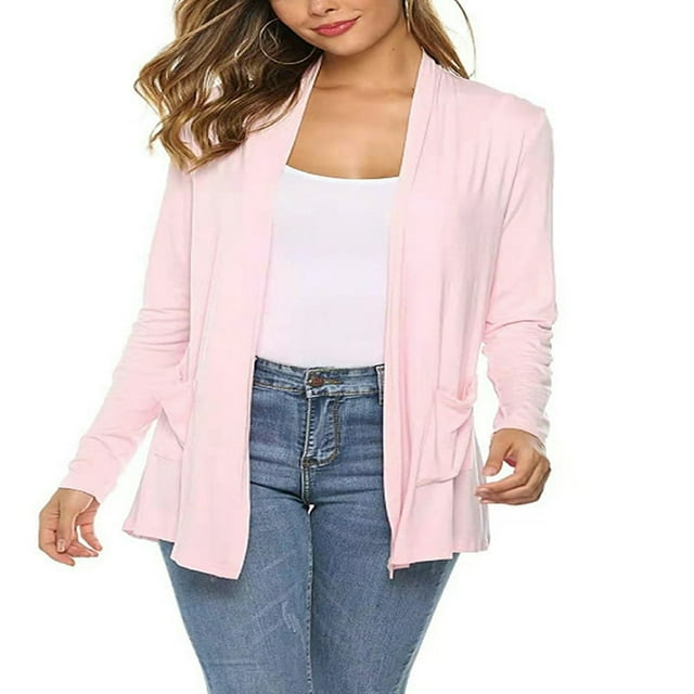 Femmes Cardigan Couleur Unie à Manches Longues en Tricot