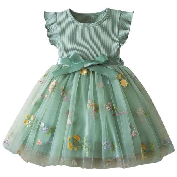 Odeerbi 1-6 Años Niñas Floral Bordado Vestido de Tul Gorra de Ruffles Manga Vestido Con Costillas Cintura Arco Vestido de Princesa de Línea A Para La Fiesta de Cumpleaños