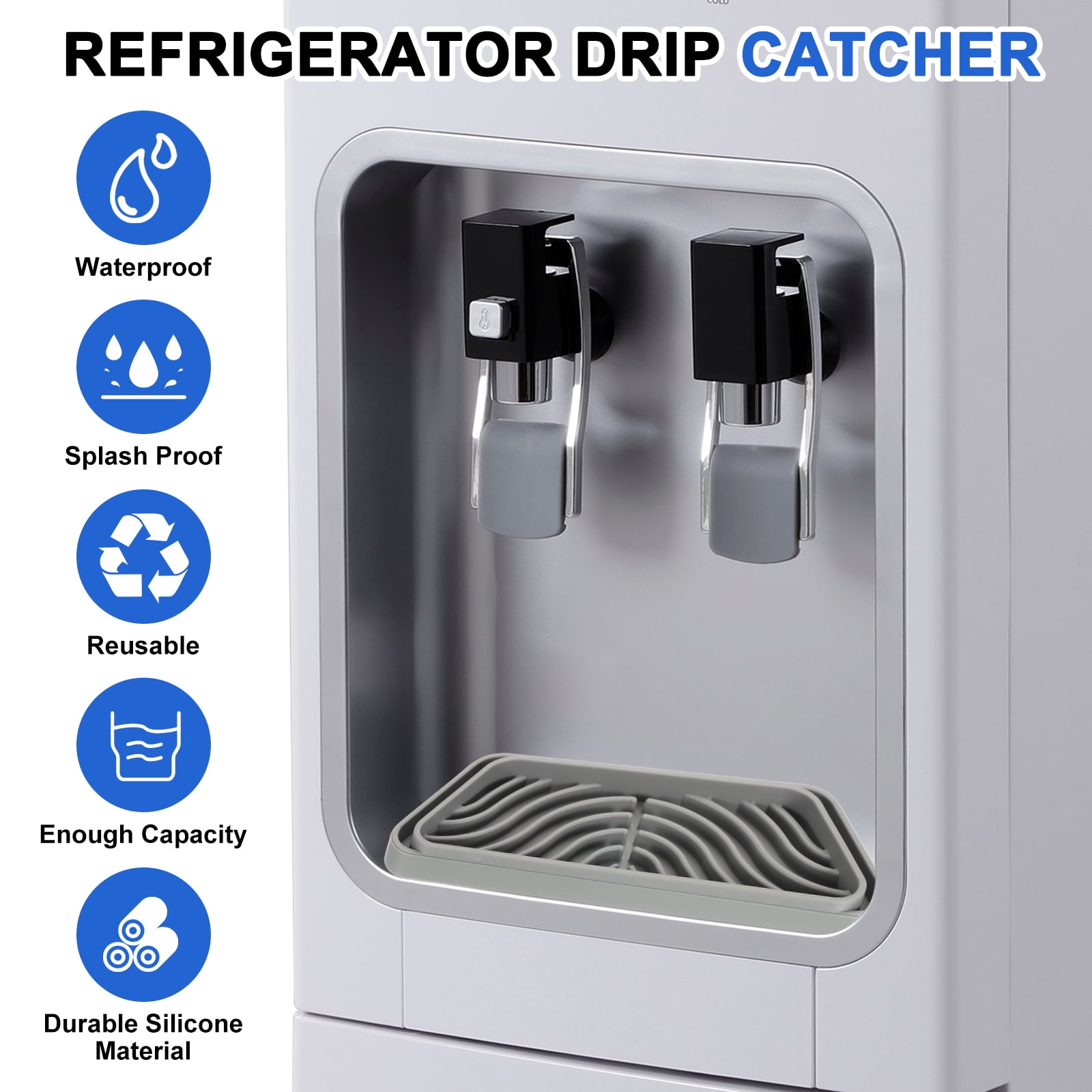 Uxcell Rectangular Refrigerator Drip Catcher - Non-Slip Silicone Mini Dispenser Drip Collector Fridge Spills Water Pad Catch Basin with with Rectangular Small Drain for Drainage, Grey