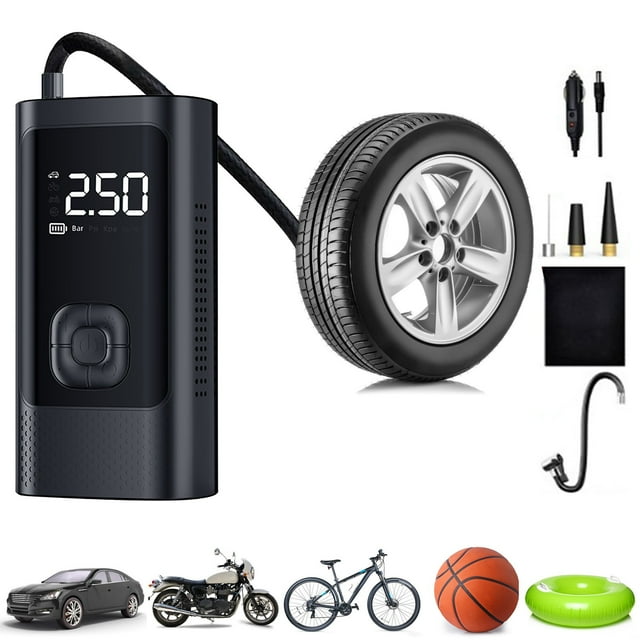 Inflador Portátil para Vehículos, Compresor de Aire Compacto con Adaptadores, Incluye Bolsa de Almacenamiento, 90W, 12V, 80x60x160mm para Neumáticos de Coche, Balones e Inflables.