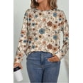 thumbnail image 5 of Women's Khaki Floral Print Loose Crew Neck Long Sleeve T-Shirt for Daily Wear | [ZhiHiMeRi] | (US 12-14)L, 5 of 6