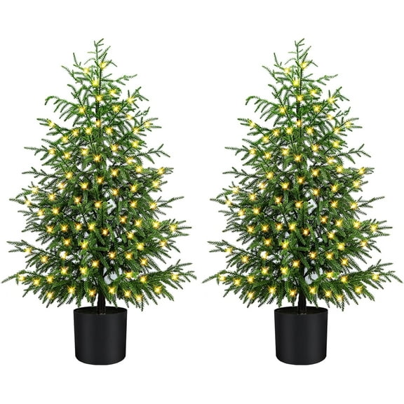 4FT Pre-Lit Artificial Norfolk Pine Christmas Tree – Realistic Potted Tree with 100 LED Lights & 8-Function Battery Box, Pre-Assembled Faux Holiday Décor for Indoor Use (2)