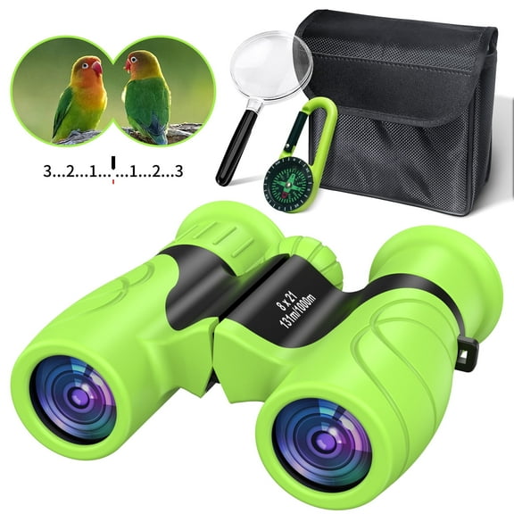 IHRAT Binoculars for Kids, Outdoor Toys Set with Magnifying Glass & Compass, Puzzle Toy for 3-12 Years Boys & Girls for Bird Watching, Explorer Binocular Kit Educational Present for Toddler-Green