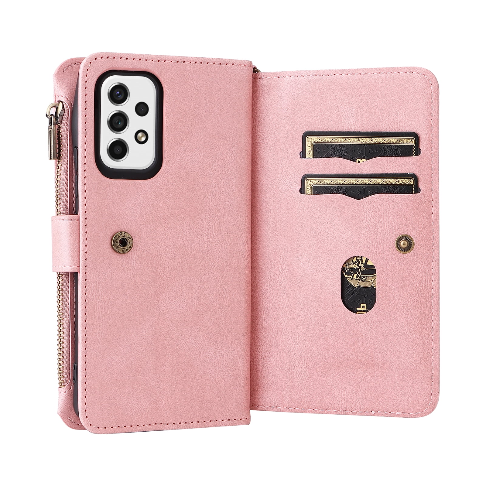 Phone Case for Samsung Galaxy A53 5G, Galaxy A53 5G Wallet Case, Luxury Folio Flip Leather Cover [Zipper Pocket] [Wrist Strap] [Kickstand] for Samsung Galaxy A53 5G 6.5 inch,Pink