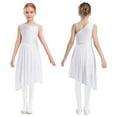 thumbnail image 6 of Doomiva Kids Girls Asymmetrical Lyrical Dance Dress Rhinestones Flower Pattern Side Slit Ballet Dancewear White 8, 6 of 6