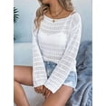 thumbnail image 5 of Womens Crochet Cover Up Long Sleeve Loose Fit Casual Sweater Hollow Out Knit Tops White M, 5 of 8