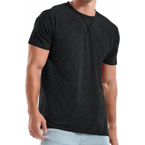 USNSM Men's Cotton Shirts Vintage Hipster Hip-Hop Longline Crew Neck T-Shirt Solid Color Summer Casual Tops Black XXXL