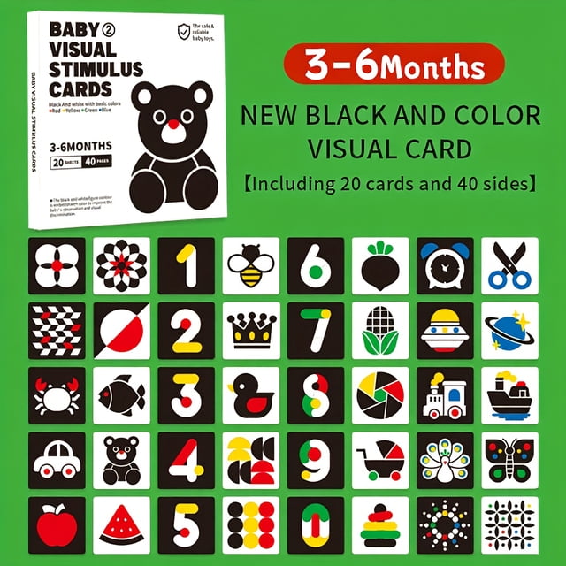 DEBGFS Early Education Visual Stimulation Cards - High Contrast Black and White Red Cards for Brain Development and Visual Stimulation 40-Sided 20 Cards Suitable for Newborns to 6 Mon