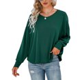 thumbnail image 1 of Jersey de manga larga para mujer, Top con cuello redondo, manga de murciélago, cuello en V, encaje, diseño sin espalda, Top para mujer, verde oscuro S, 1 of 6