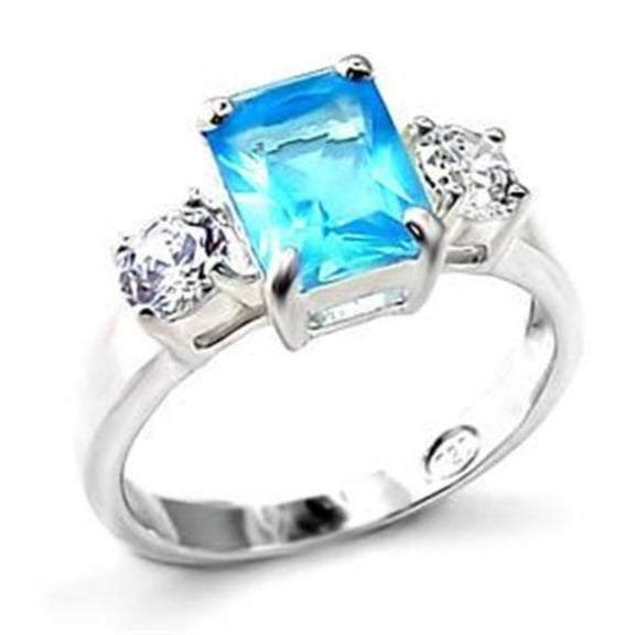 Luxe Jewelry Designs Women's High Polished 925 Sterling Silver Ring with Synthetic Sea Blue Spinel -