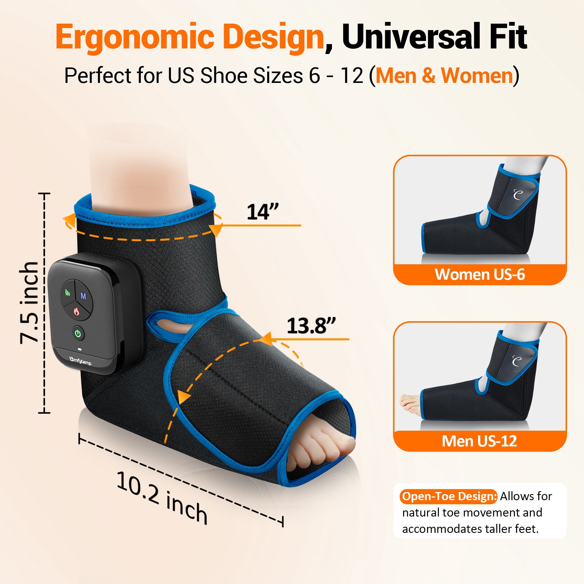 Comfytemp Cordless Foot Massager with Heat, Rechargeable Air Compression Boots for Circulation, One Size, Blue