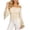 Beige, variant on Button down Shirts for Women One Shoulder Tops for Women, Lace Patchwork Flared Long Sleeve Shirts, Fashion Smocked Waist Cropped Blouse