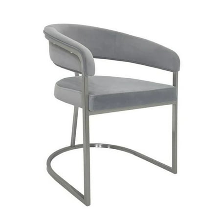 Benjara Dining Chair, Curved Padded Gray Velvet Backrest, Gold Cantilever Base