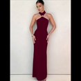 thumbnail image 4 of Vestidos Largos Formales Elegantes para Mujer, con Cuello Alto, Sin Mangas, Abertura en la Espalda, para Fiestas, Cócteles y Bodas Vino Tinto L, 4 of 10
