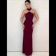 thumbnail image 4 of Vestidos Largos Formales Elegantes para Mujer, con Cuello Alto, Sin Mangas, Abertura en la Espalda, para Fiestas, Cócteles y Bodas Vino Tinto M, 4 of 10