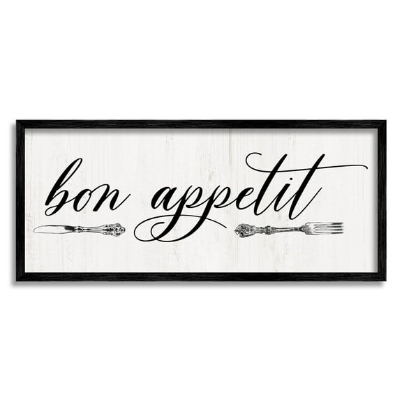 Bon Appetit Vintage Cutlery Typography Graphic Art Black Framed Art Print Wall Art